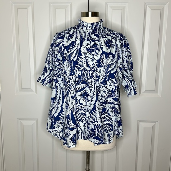 MILLE marni top in blue hibiscus SzXL - Picture 6 of 12